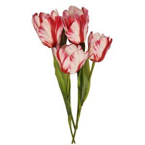 Artificial Parrot Tulips Hot Pink and White Faux Flower Stems Tropical Floral De